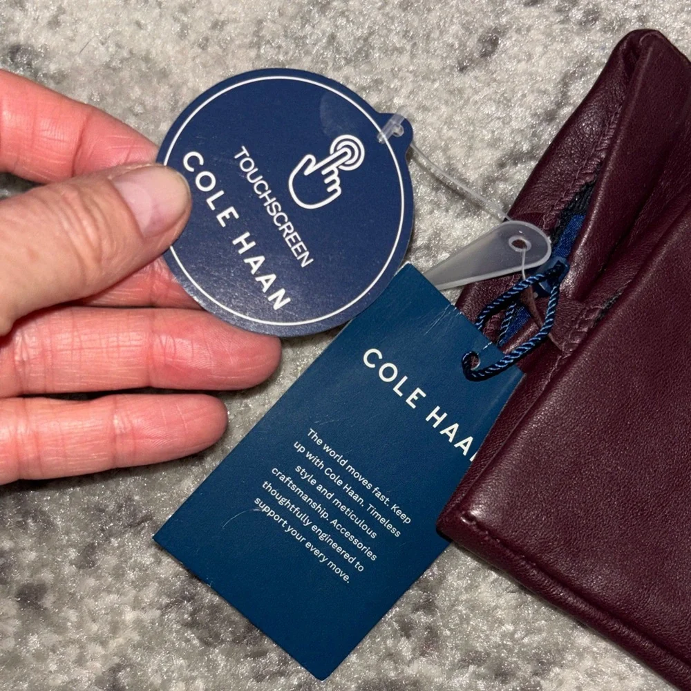 Cole Haan Women's Burgundy Leather Gloves with Gold Logo